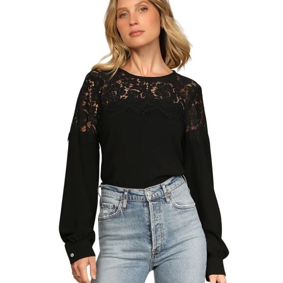 Lulus Picture This Black Long Sleeve Lace Top Size Large - Picture 1 of 4